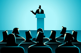 Illustration of man giving lecture.